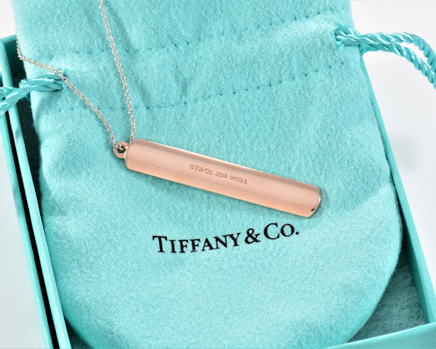 24" Tiffany & Co Rubedo Gold Silver 1837 Large Bar Pendant Necklace in Box Pouch