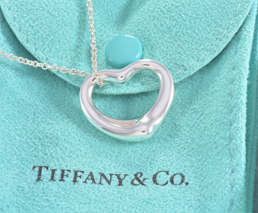 Tiffany & Co Silver Elsa Peretti 22mm Medium Open Heart 16" Chain Necklace