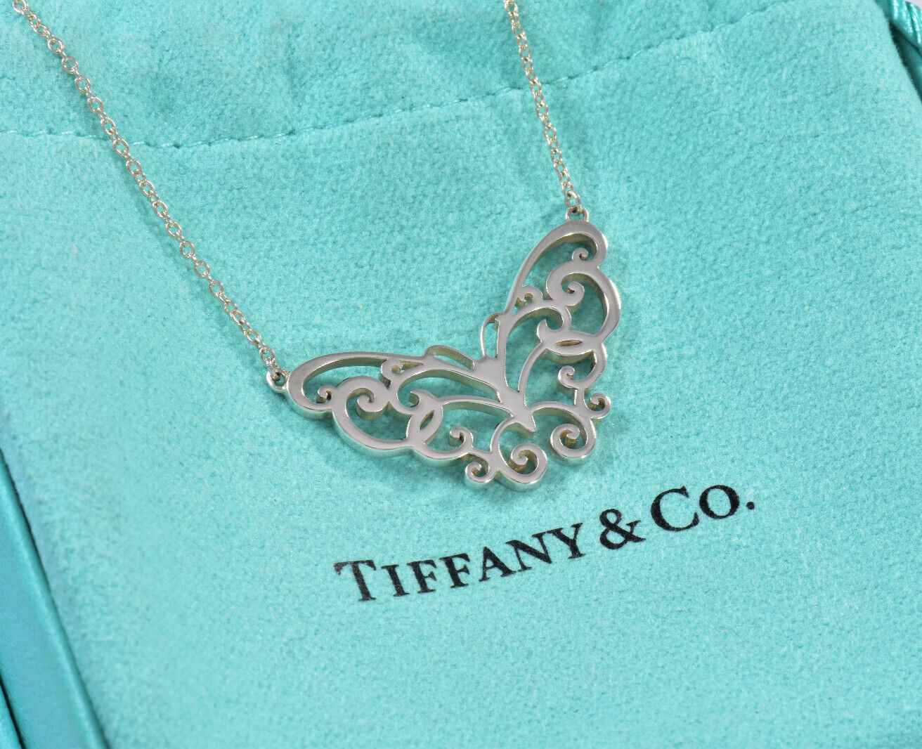 Tiffany & Co Sterling Silver Enchant Butterfly Pendant 15.75" Necklace in Pouch