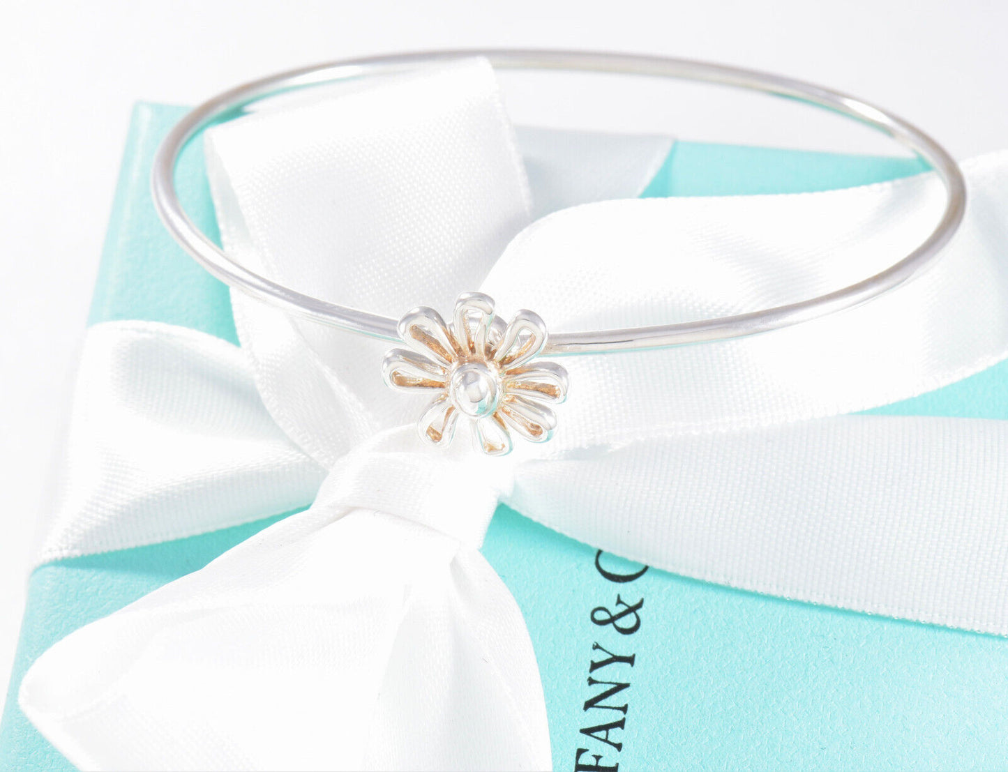 Boxed Tiffany & Co Silver Paloma Picasso Daisy Flower Charm Hook Bracelet Bangle