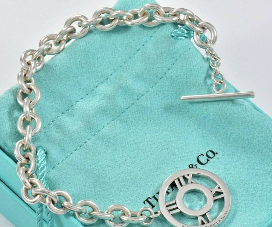 Tiffany & Co Sterling Silver Atlas Toggle Chain 8.25" Bracelet with Pouch Rare