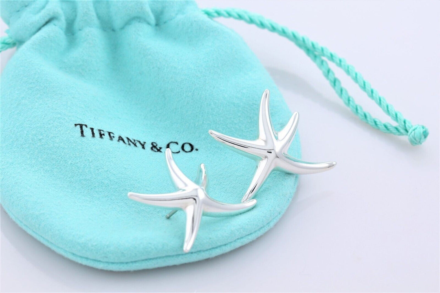 Tiffany & Co Silver Elsa Peretti Large 1.25" Starfish Stud Earrings in Box Pouch