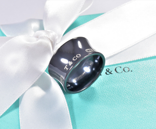 Size 6 Tiffany & Co Titanium 1837 Wide Concave Band Ring in Box Pouch Unisex