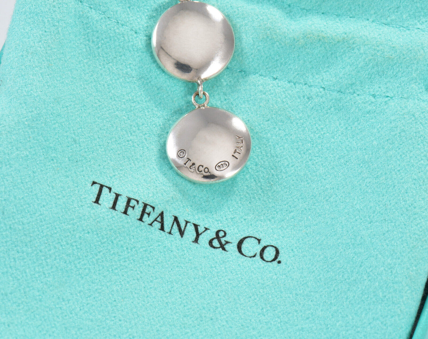 Tiffany & Co Silver Three Circle Drop Disk Pendant Dangle Necklace in Box Pouch