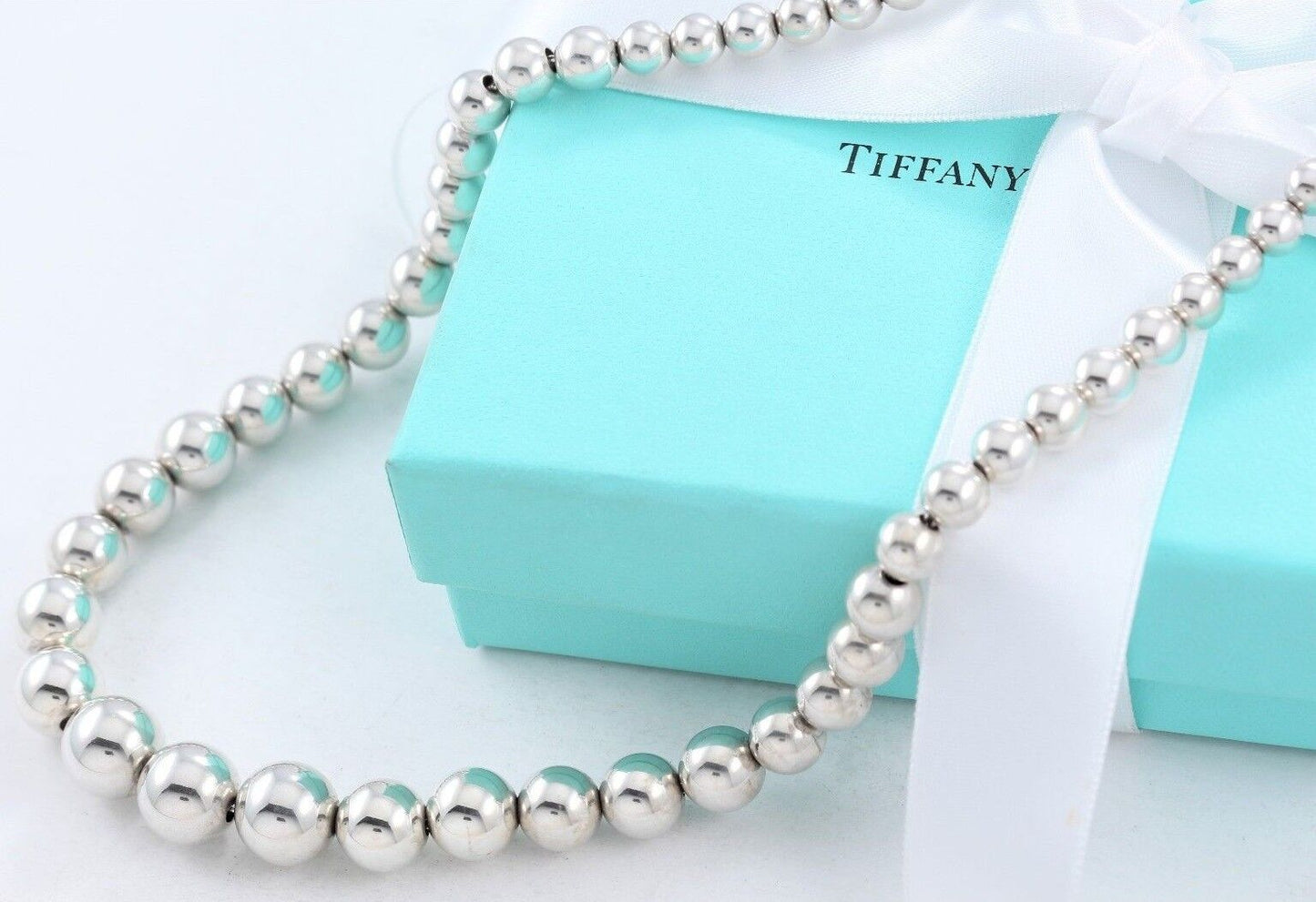 Tiffany & Co Sterling Silver HardWear Graduated Ball Bead Necklace in Pouch Ware