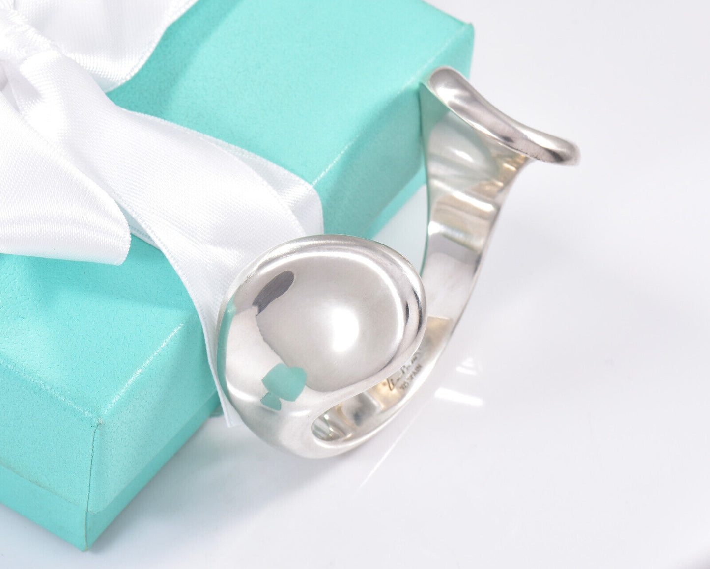 Tiffany & Co Silver Elsa Peretti Thumbprint Cuff Bracelet in Box Pouch Love Bone