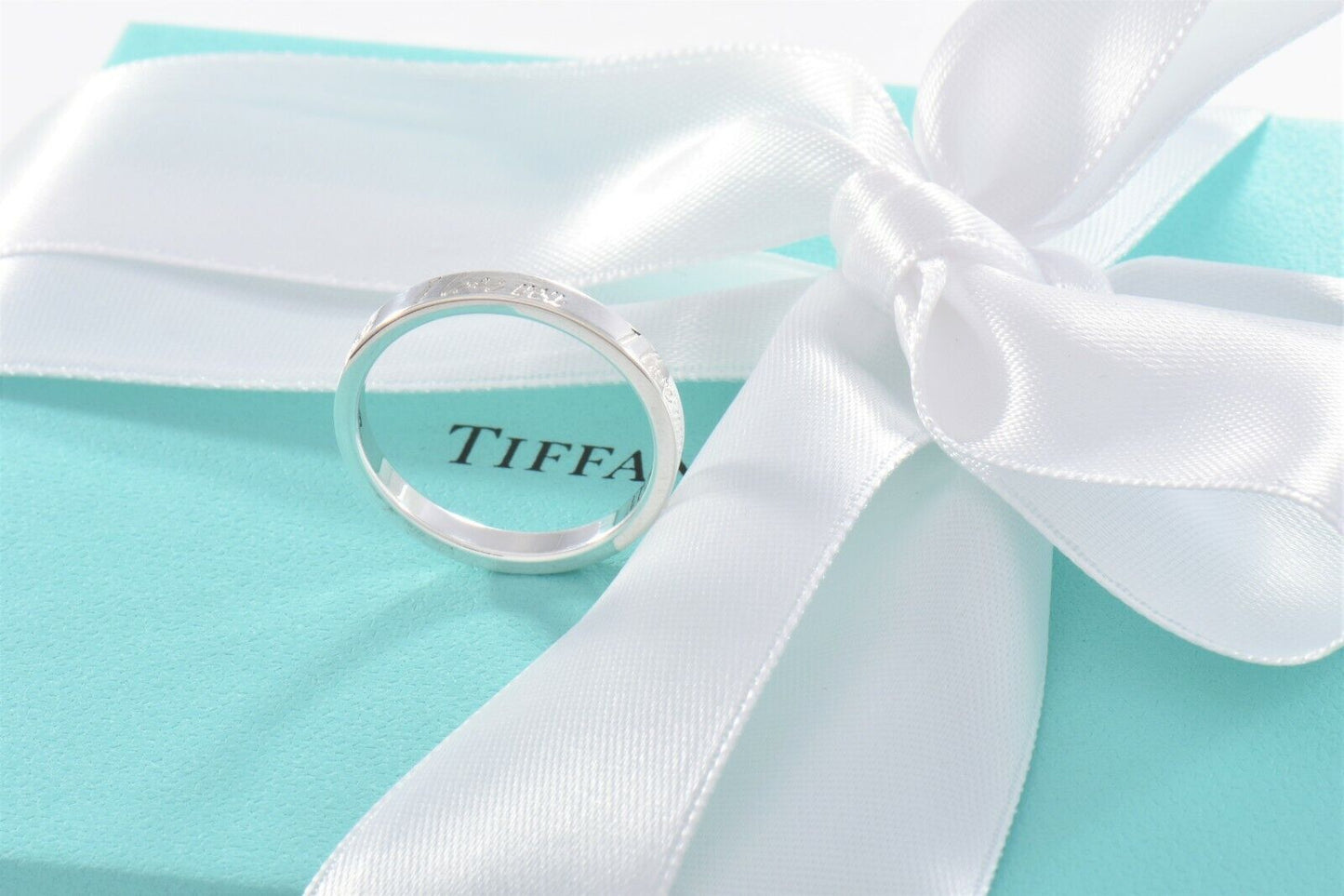 Tiffany & Co Silver I Love You Notes Narrow Band Ring Size 5 in Box Pouch Ribbon