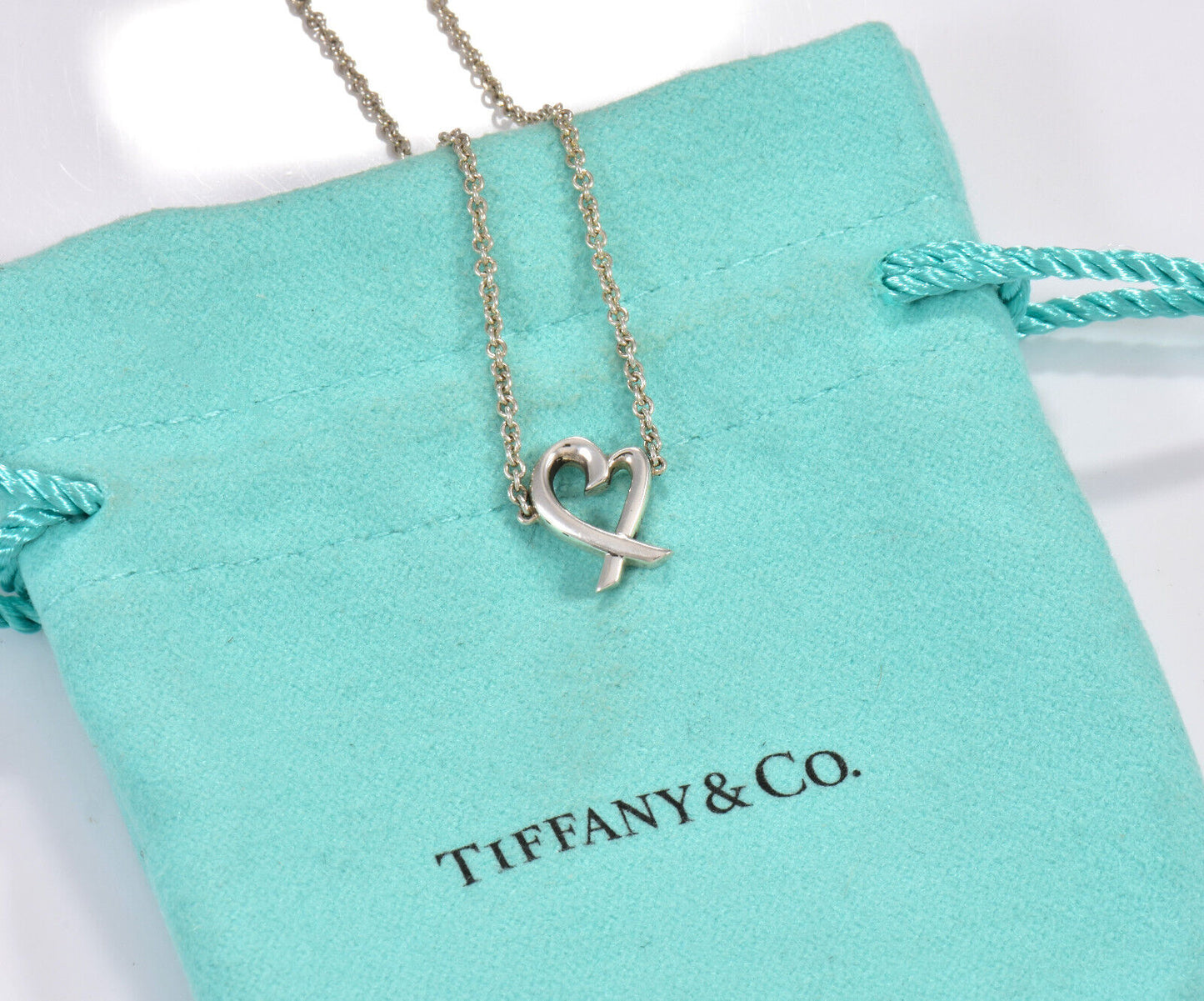 7" Tiffany & Co Silver Paloma Picasso Loving Heart Chain Bracelet in Pouch