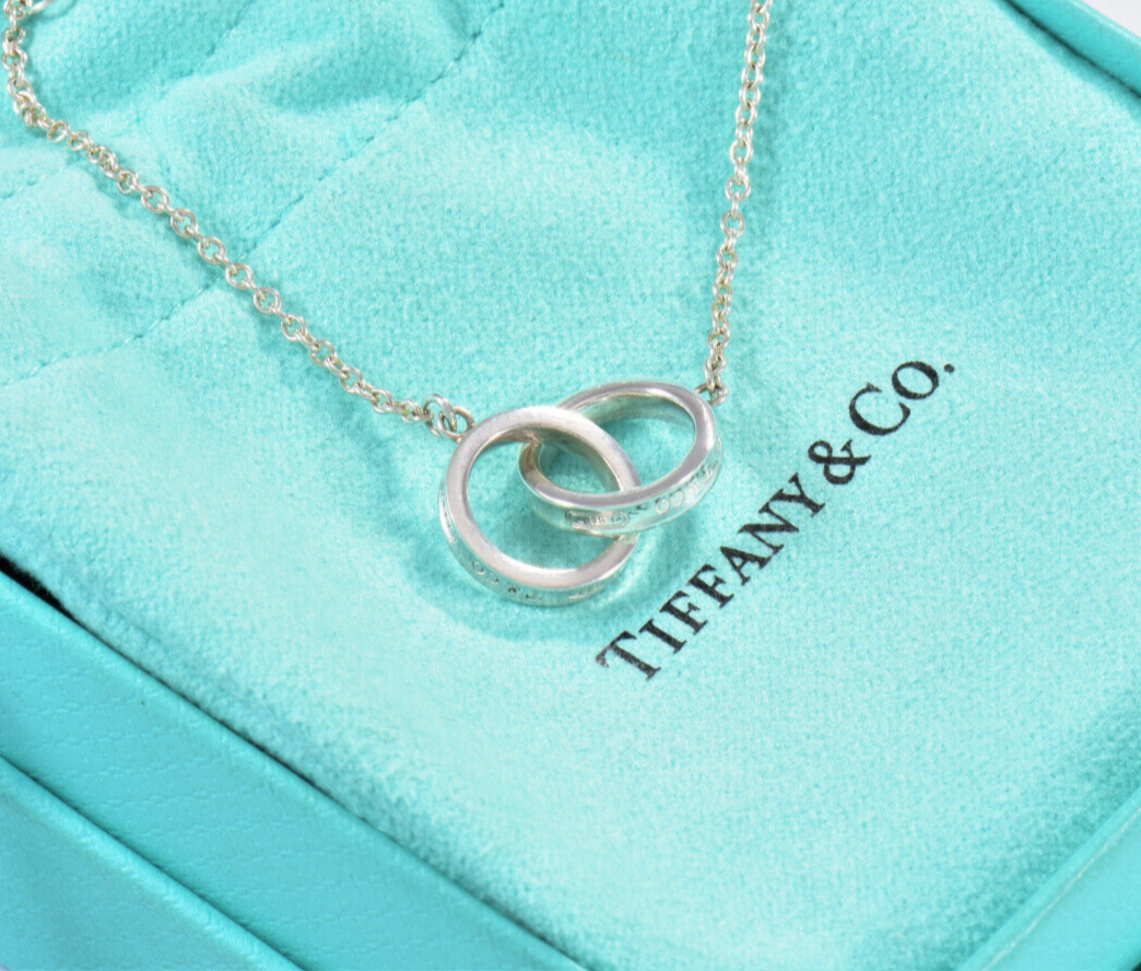 Boxed Tiffany & Co Sterling Silver 1837 Interlocking Circles 16" Necklace Pouch