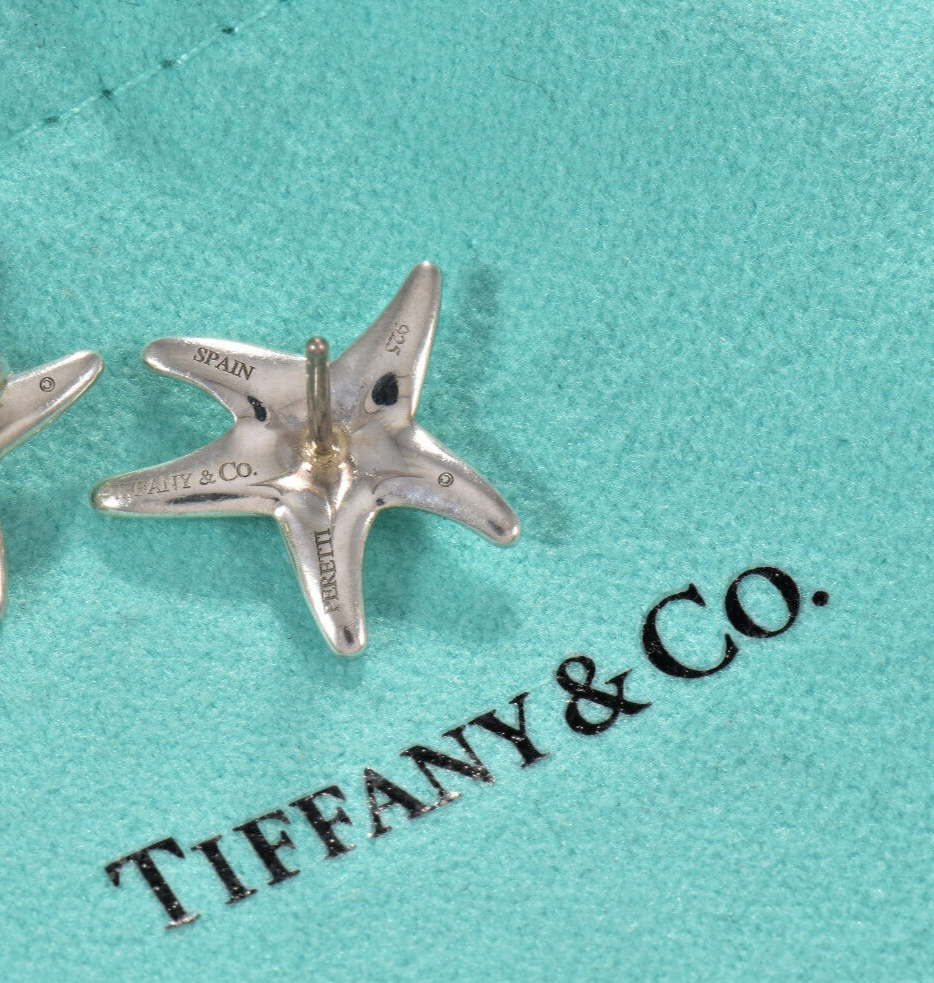 Tiffany & Co Silver Elsa Peretti 17mm Starfish Stud Earrings with Box and Pouch