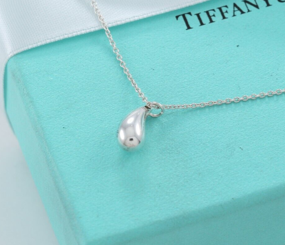 Tiffany & Co Silver Elsa Peretti Teardrop Pendant 16.25" Chain Necklace in Box