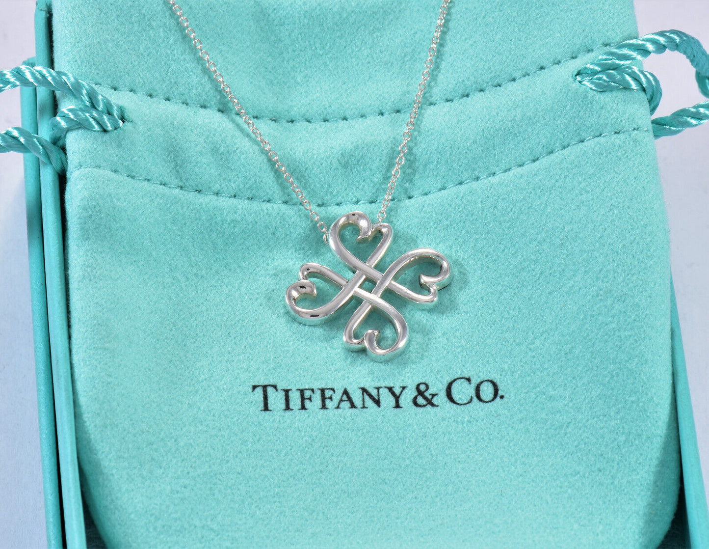 Tiffany & Co Silver Picasso 4 Clover Loving Heart Medallion Pendant 18" Necklace