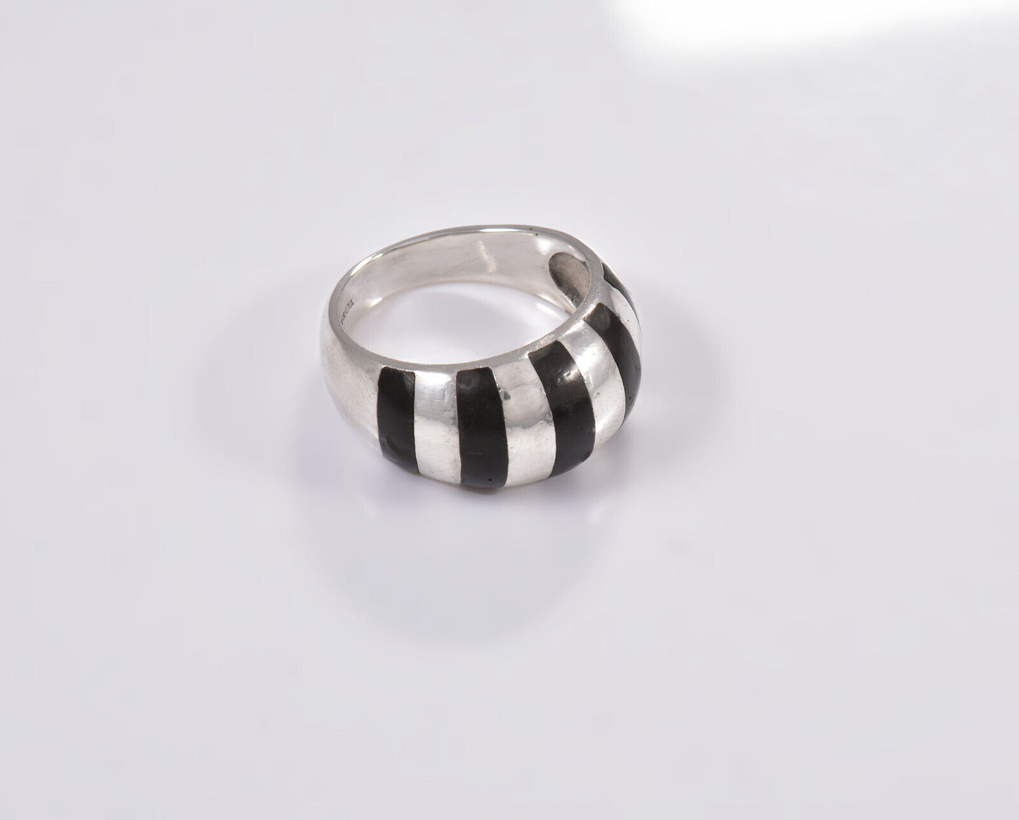 Size 7 Tiffany & Co Silver Black Enamel Stripe Dome Ring Wide Band Rare Thick