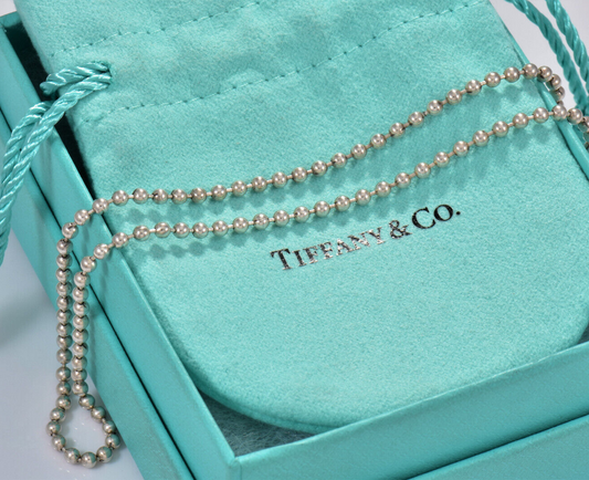 Tiffany & Co Sterling Silver 3mm Bead Chain 16.25" Necklace For Pendant in Pouch