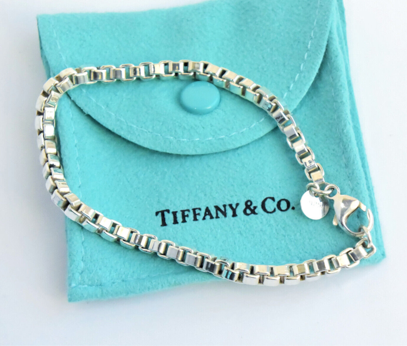 6.75" Tiffany & Co Sterling Silver Classic Venetian Link Bracelet Chain in Pouch