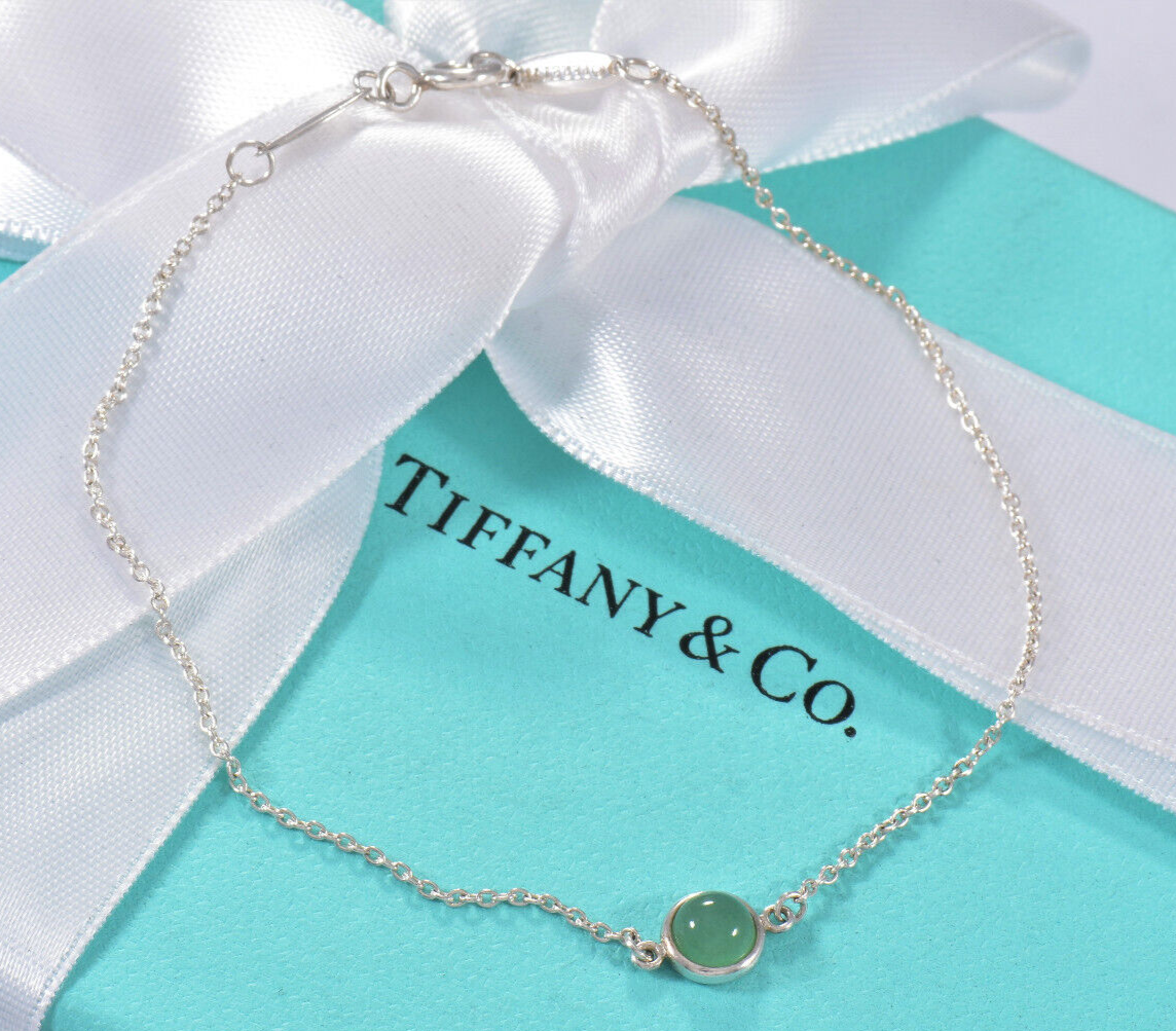 7.4" Tiffany & Co Silver Elsa Peretti Color By Yard Green Aventurine Bracelet