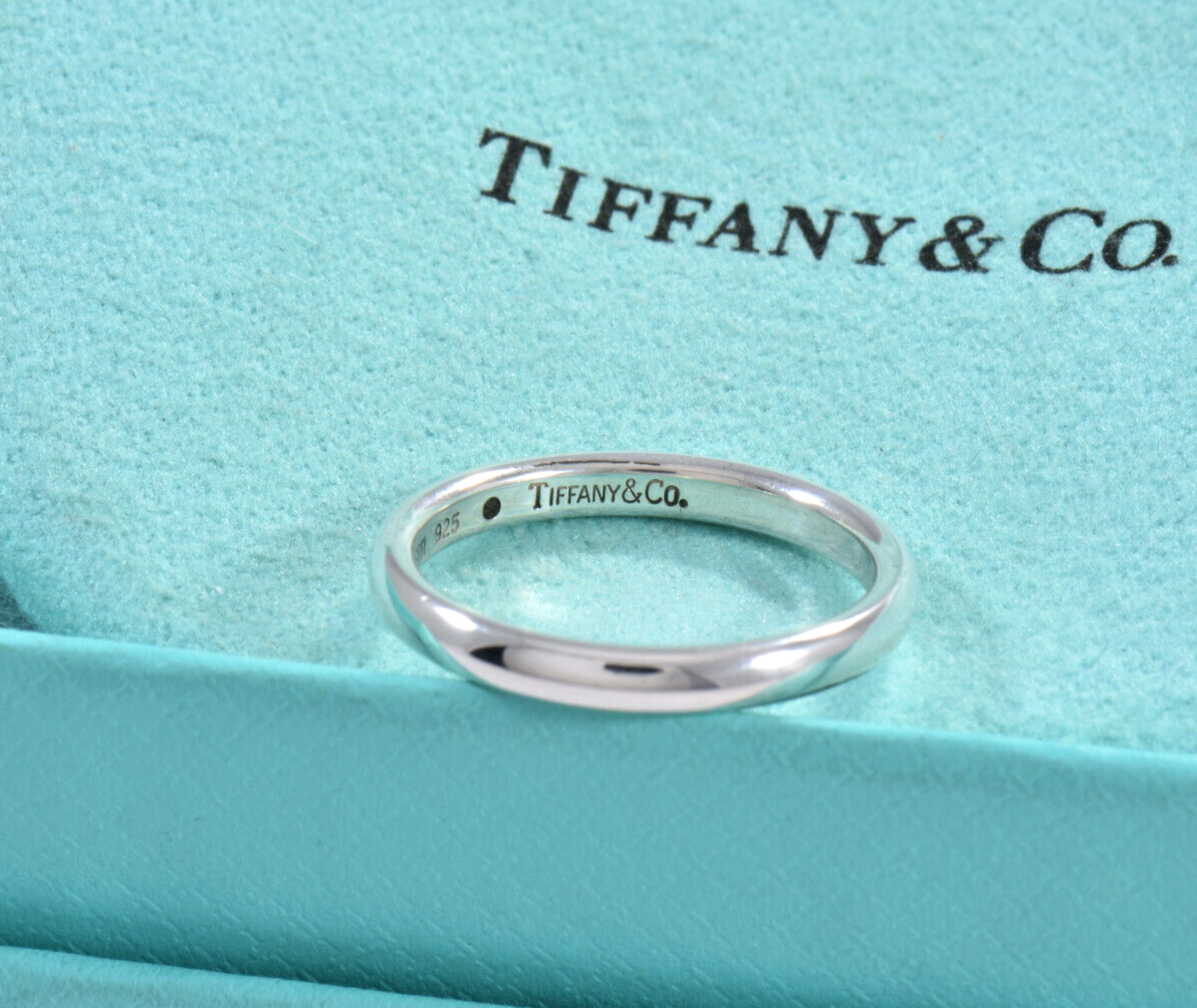 Size 5 Tiffany & Co Sterling Silver Elsa Peretti Diamond Stack Ring in Box Pouch