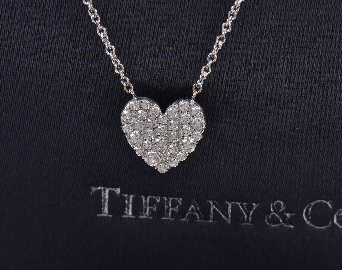 Tiffany & Co Diamond 18K White Gold Large Metro Heart Pendant Necklace Pave Rare