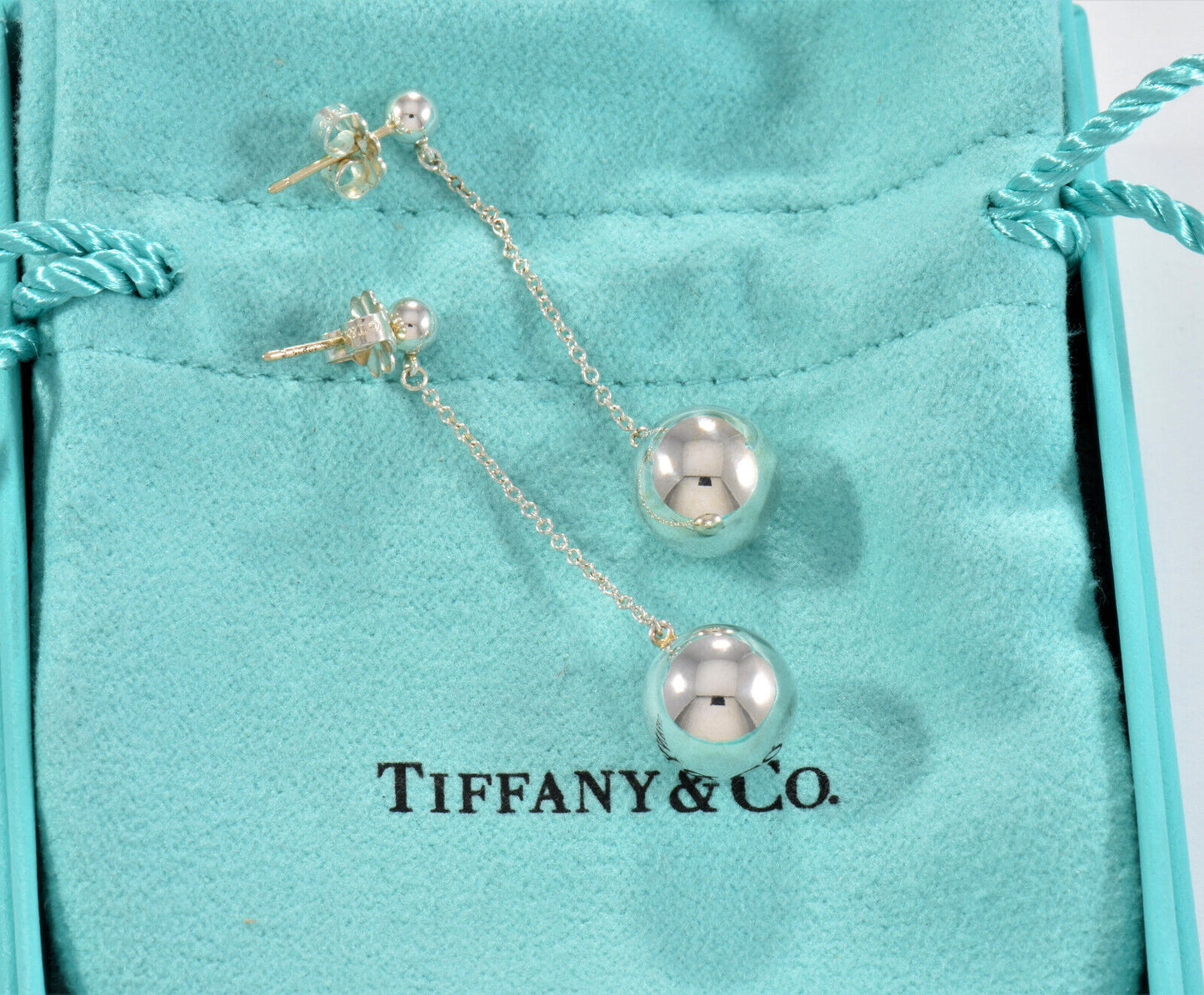 Tiffany & Co Silver 10mm Hardwear Bead Ball Drop Earrings in Box Pouch Dangle