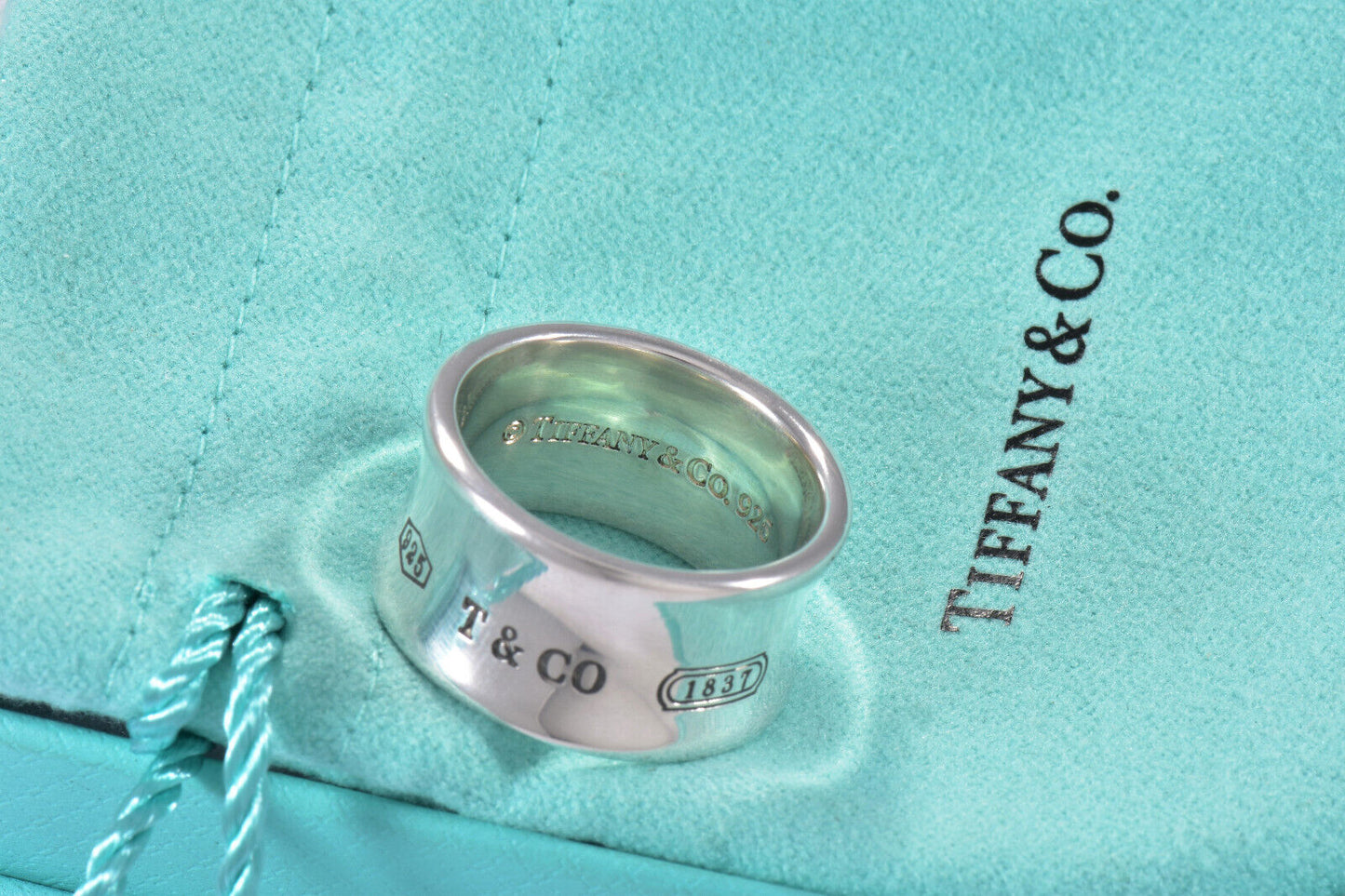 Tiffany & Co Sterling Silver 1837 Wide Concave Band Size 6 Ring in Box Pouch