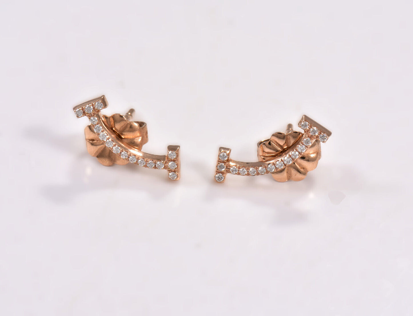 Tiffany & Co Diamond 18K Rose Gold Smile Earrings in Box Pouch Ribbon Studs Love