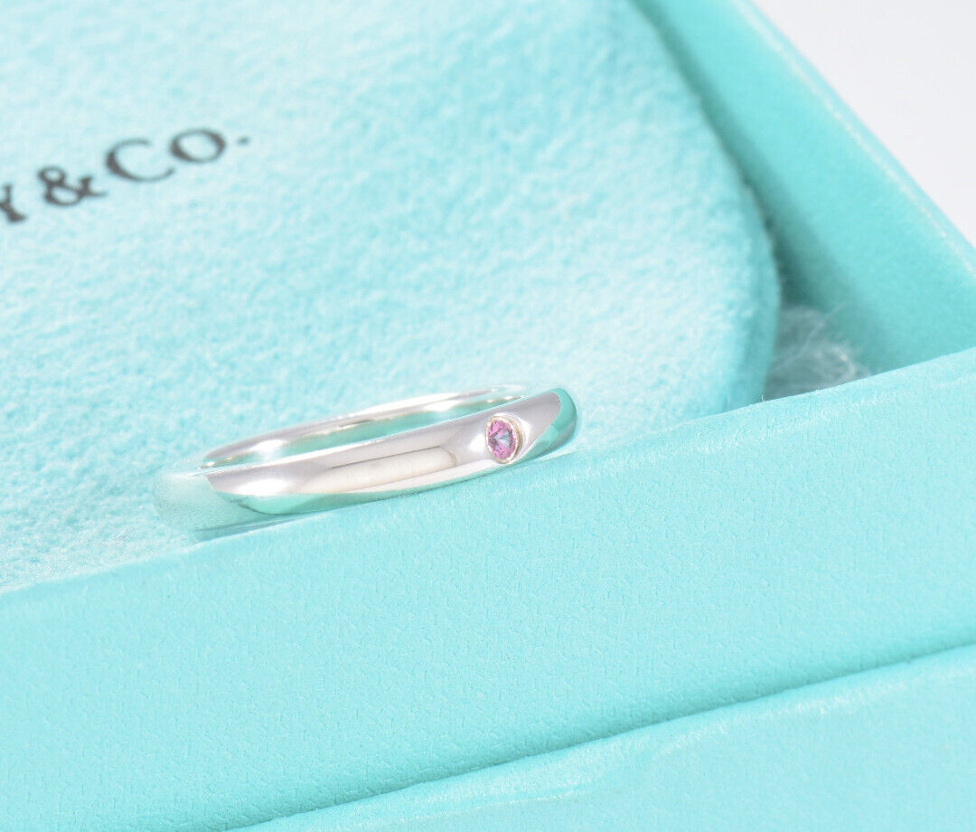 Size 5 Tiffany & Co Sterling Silver Elsa Peretti Pink Sapphire Stack Ring Rare