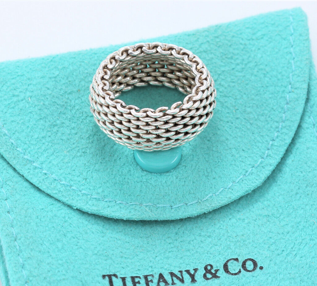 Size 7 Tiffany & Co Sterling Silver Somerset Mesh Dome Ring in Pouch Lovely