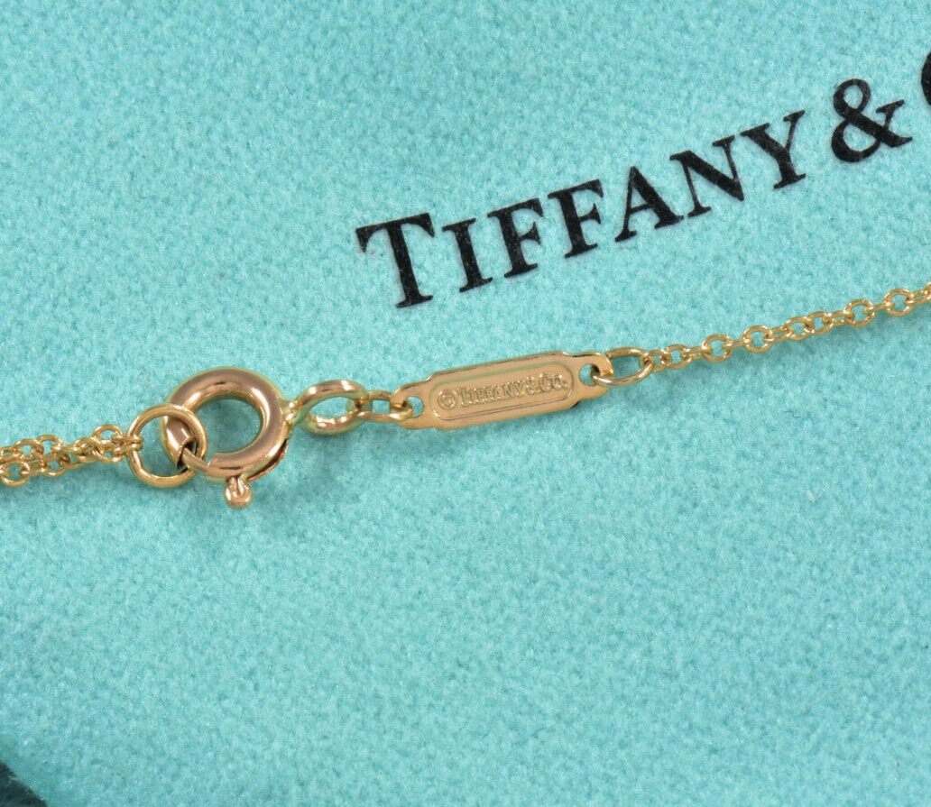 Tiffany & Co 18K Yellow Gold Small T Smile Pendant Necklace 16-18.2" & Box Pouch