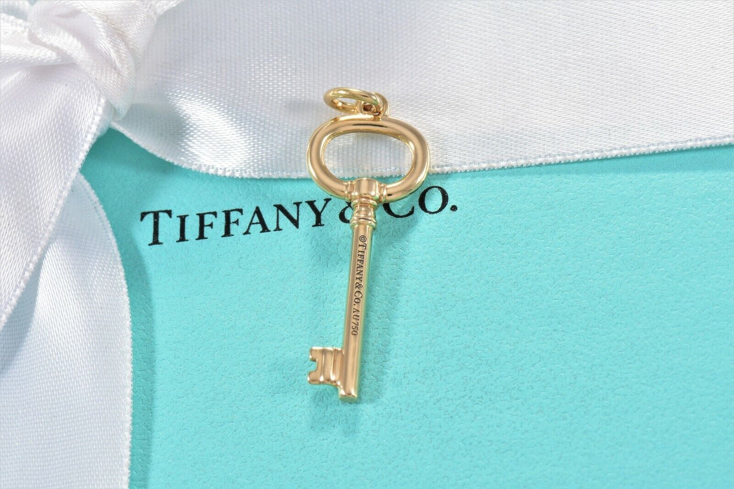 Tiffany & Co 18K Yellow Gold 1.5" Oval Key Charm Pendant for Necklace & Bracelet