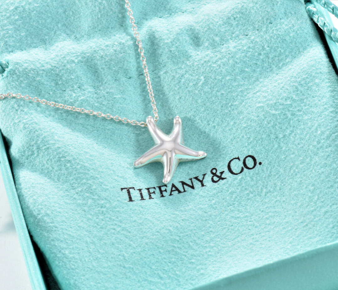 Tiffany & Co Silver Elsa Peretti Medium Starfish Pendant 16" Necklace Box Pouch