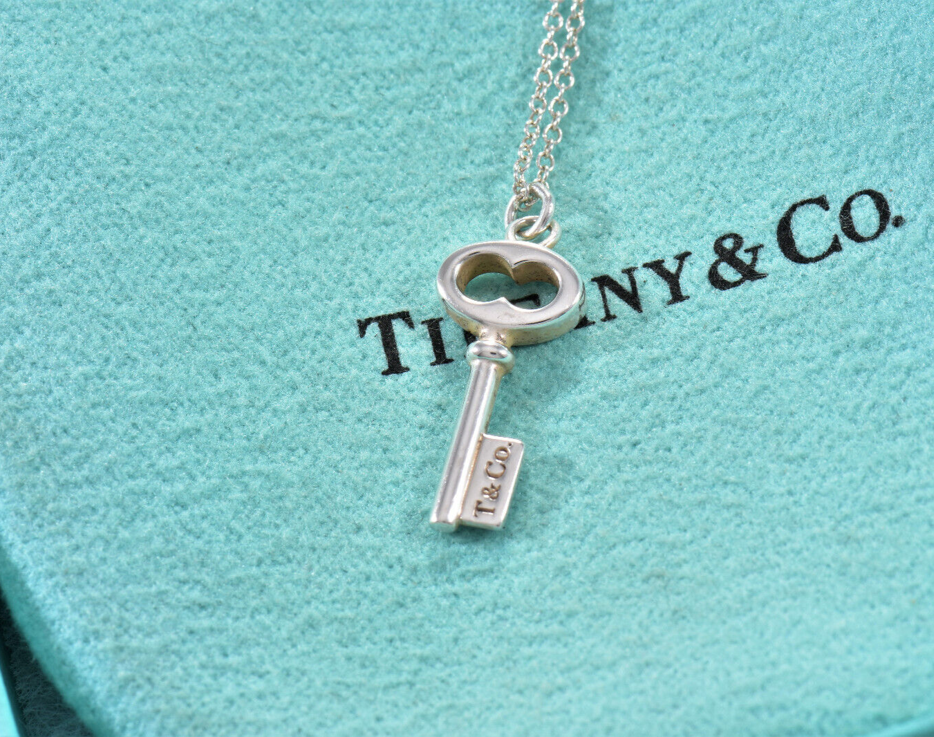 Tiffany & Co Silver Mini 20mm Oval Key Pendant 16.25" Chain Necklace in Pouch