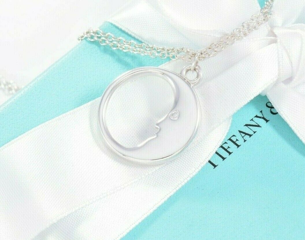 Tiffany & Co Sterling Silver Man In The Moon Double Chain Necklace 16" in Pouch