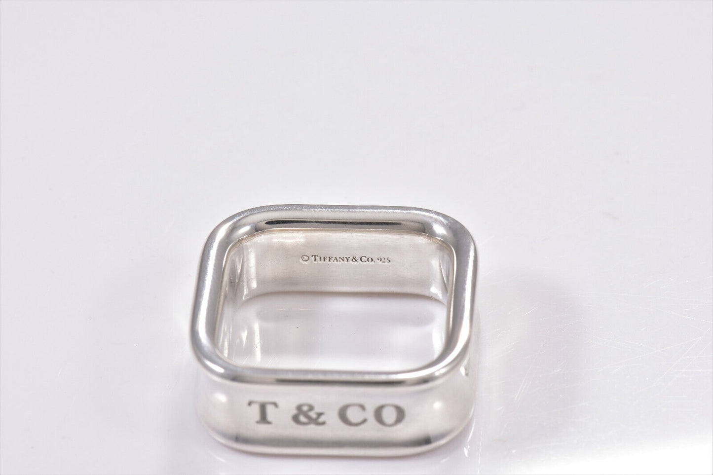 Tiffany & Co 1837 Sterling Silver Square Wide Band Ring Size 5.5 and Pouch Rare