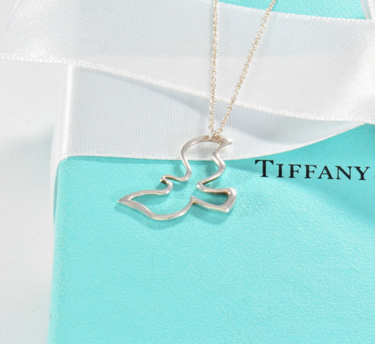 Tiffany & Co Silver Paloma Picasso Dove Pendant Necklace in Box Pouch Ribbon