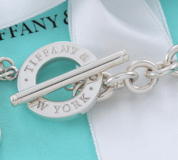 7.25" Tiffany & Co Sterling Silver Toggle Chain Bracelet New Version in Pouch