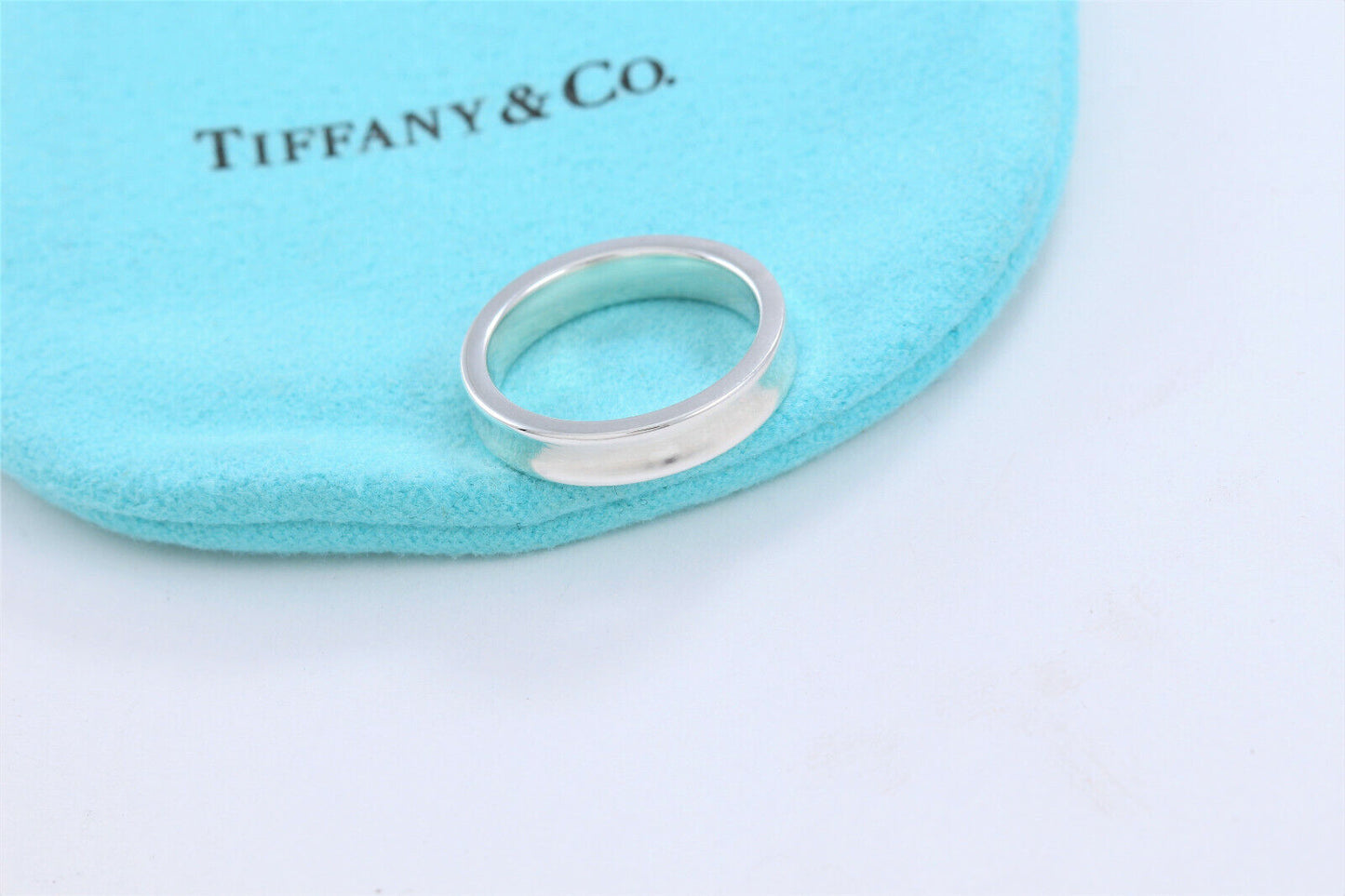 Tiffany & Co Silver 1837 Narrow Band Stack Ring Size 8 in Pouch Unisex Mens