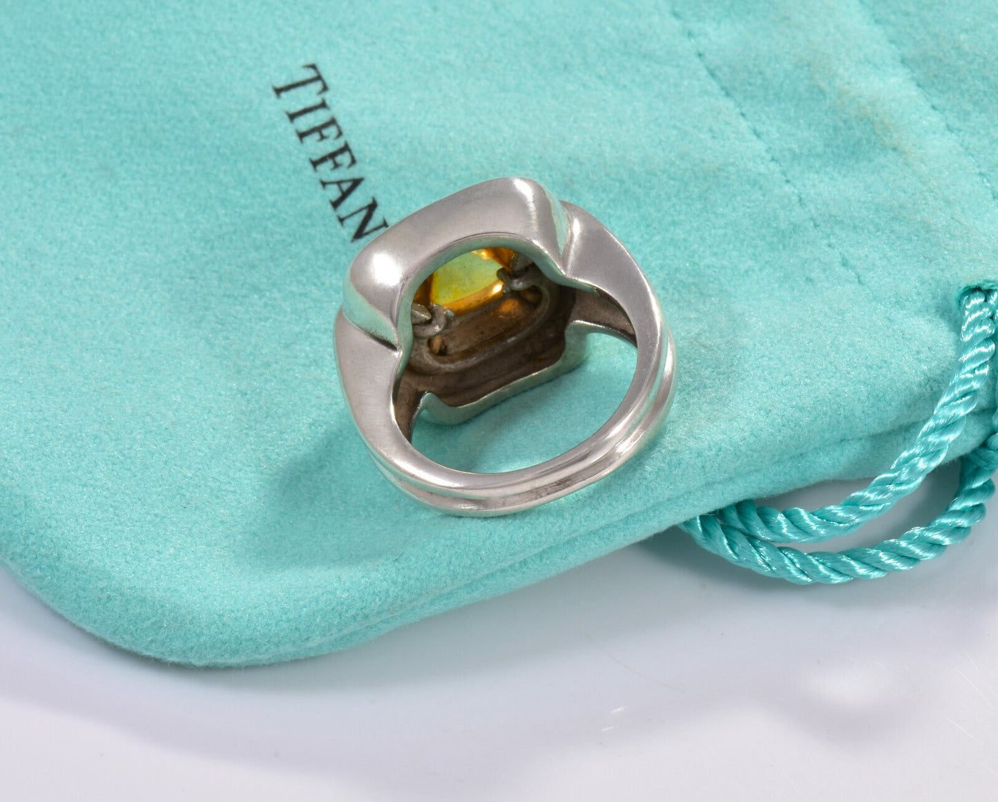 Tiffany & Co Gold Silver Rope Citrine Orange Quartz Cocktail Ring in Pouch Sugar