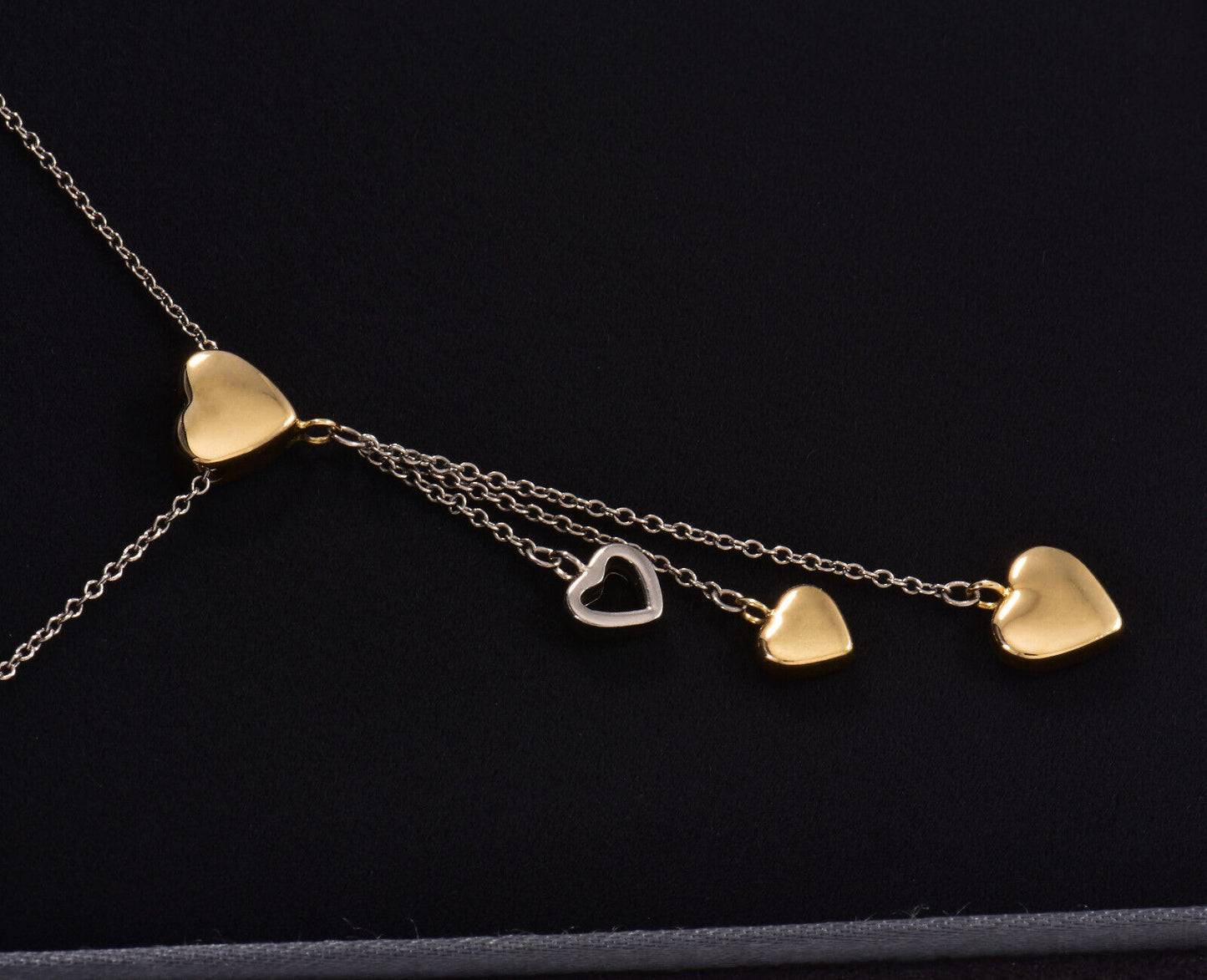 Tiffany & Co 18K Yellow White Gold Heart Drop Pendant Dangle Necklace in Box