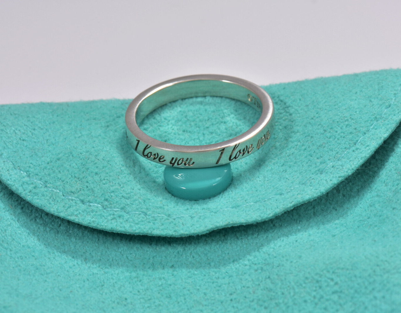 Size 6.5 Tiffany & Co Sterling Silver I Love You Notes Narrow Band Ring in Pouch