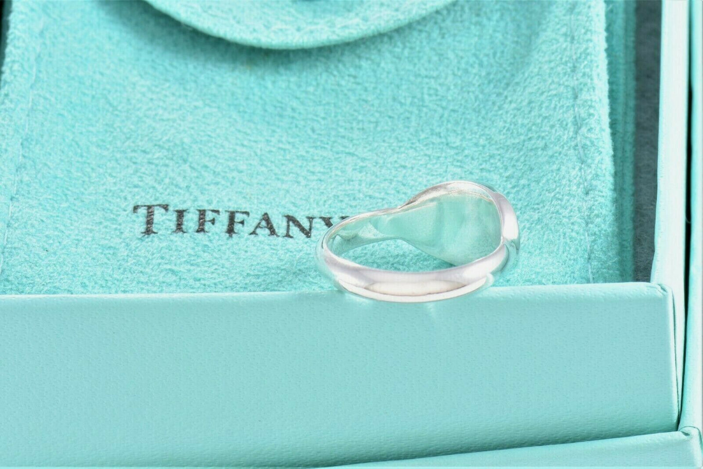 Size 8 Please Return To Tiffany & Co Silver Oval Signet Band Ring & Pouch Rare