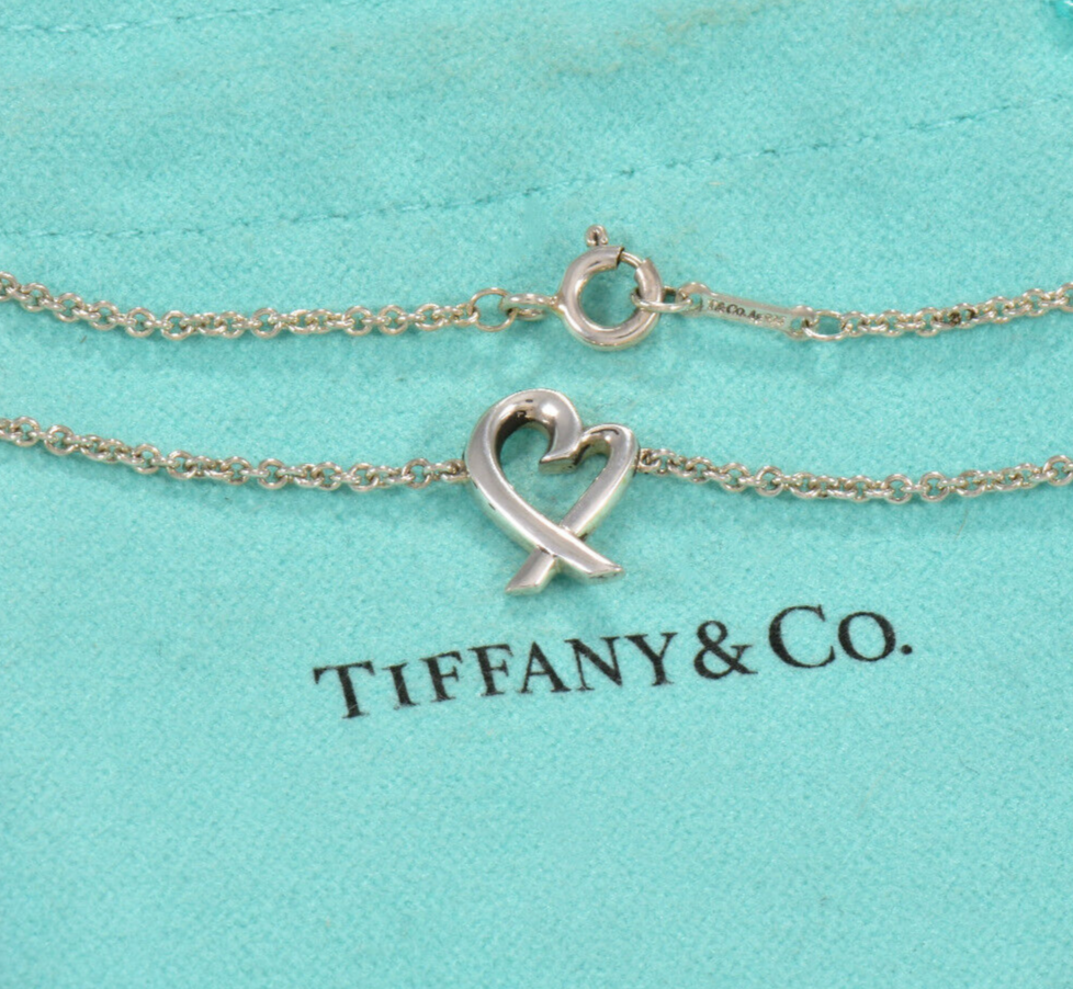 7" Tiffany & Co Silver Paloma Picasso Loving Heart Chain Bracelet in Pouch