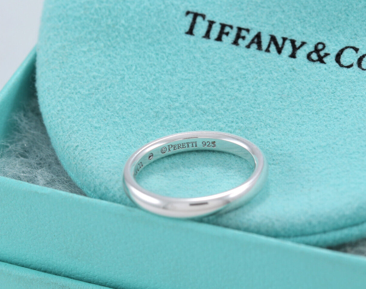 Size 5 Tiffany & Co Silver Elsa Peretti Blue Sapphire Stack Ring in Box Pouch