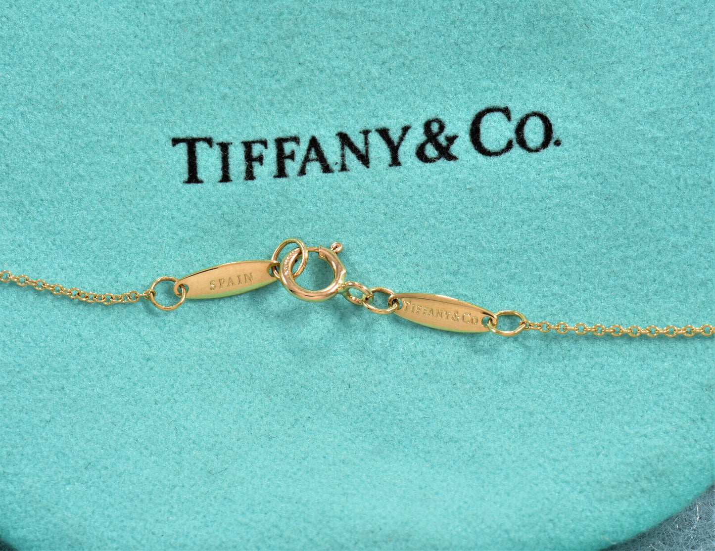 Boxed Tiffany & Co 18K Yellow Gold Elsa Peretti Letter K Pendant 16.25" Necklace