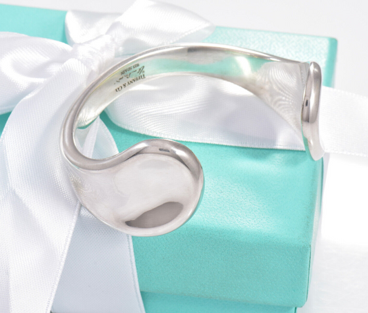 6" Tiffany & Co Silver Elsa Peretti Thumbprint Cuff Bracelet in Box Pouch Bone