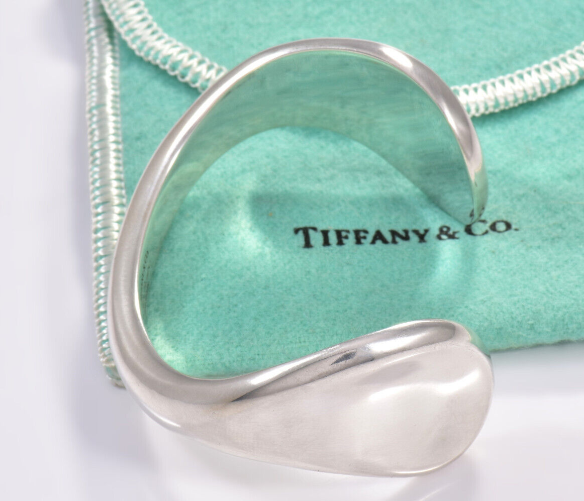 6" Tiffany & Co Silver Elsa Peretti Thumbprint Cuff Bracelet in Box Pouch Bone