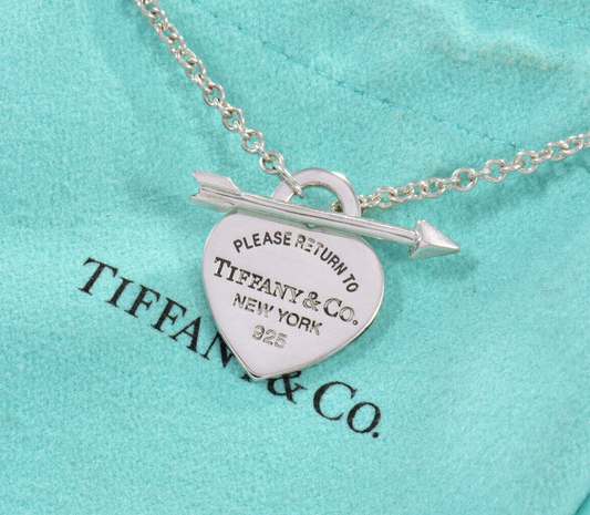 Please Return Tiffany & Co Silver Lovestruck Heart Arrow Toggle Pendant Necklace