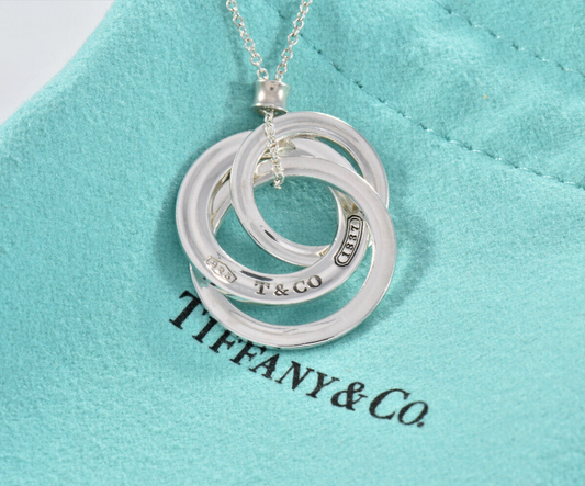 Tiffany & Co Silver 1837 Interlocking Ring Circles Pendant 17.5" Necklace Rare