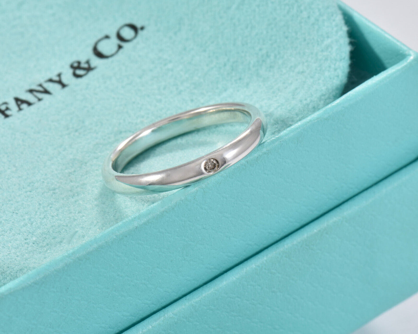 Size 6 Tiffany & Co Sterling Silver Elsa Peretti Diamond Stack Ring in Box Pouch