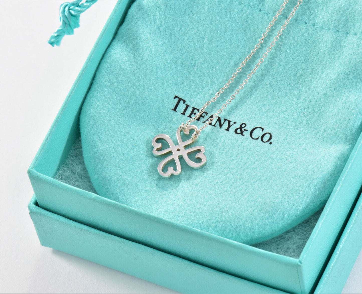 Tiffany & Co Diamond Silver Paloma Picasso Loving Heart Clover Pendant Necklace