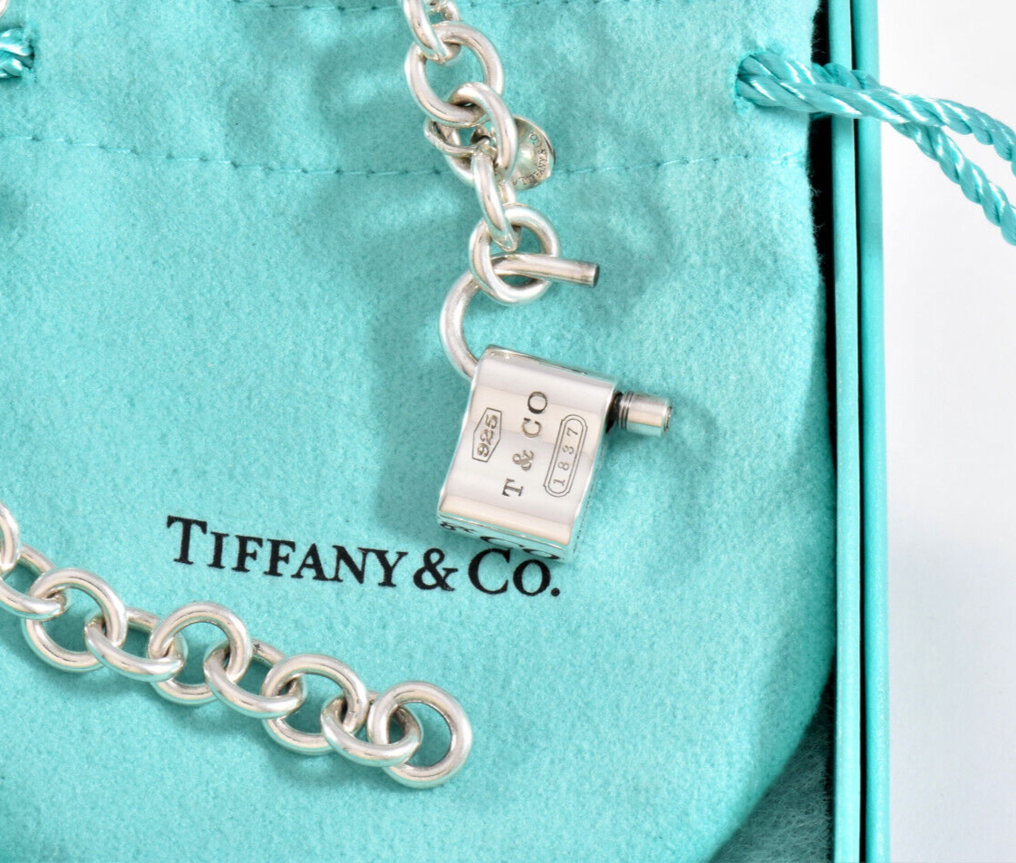 7.75" Tiffany & Co Sterling Silver 1837 Lock Chain Link Bracelet in Pouch Rare